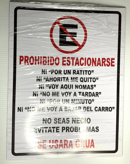 Señalamiento Prohibido Estacionarse 30x40 cm |Estireno Calibre .30| Recoge en Juárez Nuevo León